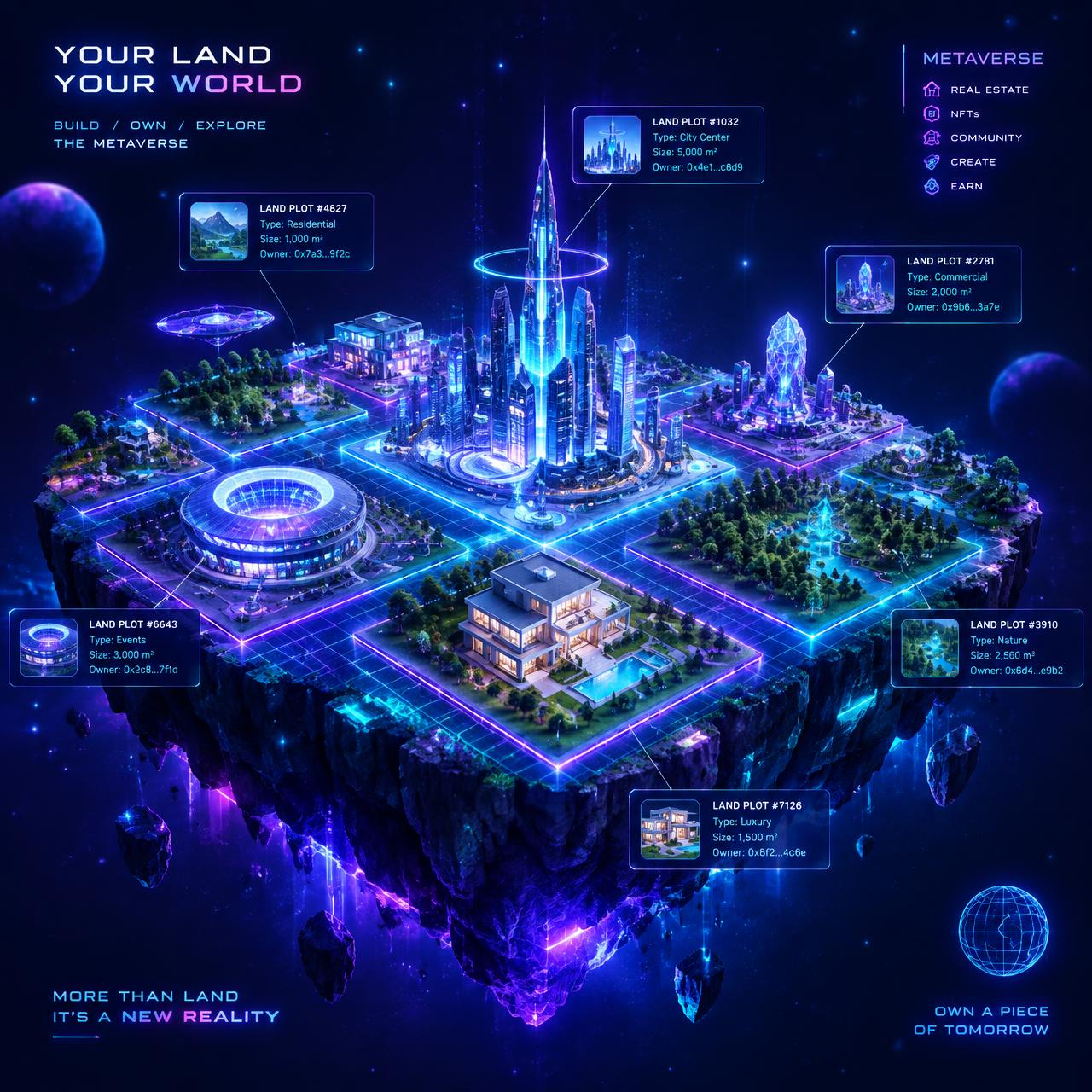 Floating island of Metaland virtual land plots